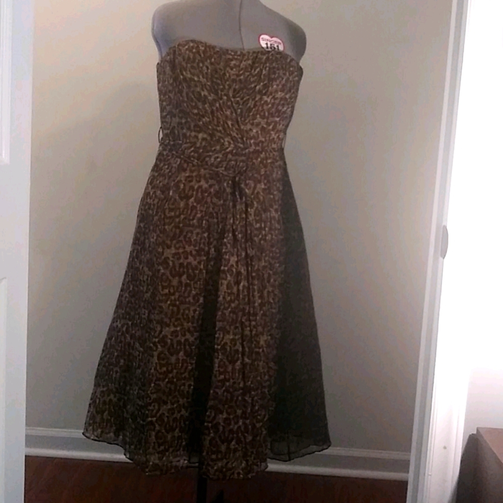 Tracy Reese Leopard Silk Strapless Dress SZ10